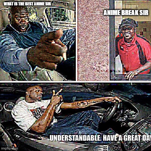 Understandable, have a great day | WHAT IS THE BEST ANIME SIR ANIME BREAK SIR | image tagged in understandable have a great day | made w/ Imgflip meme maker