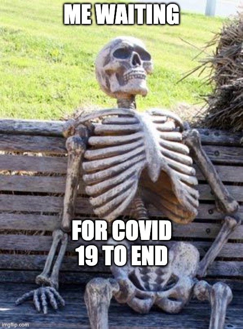 Waiting Skeleton | ME WAITING; FOR COVID 19 TO END | image tagged in oh wow are you actually reading these tags,tag,tags,stop reading the tags,thisimagehasalotoftags,ha ha tags go brr | made w/ Imgflip meme maker
