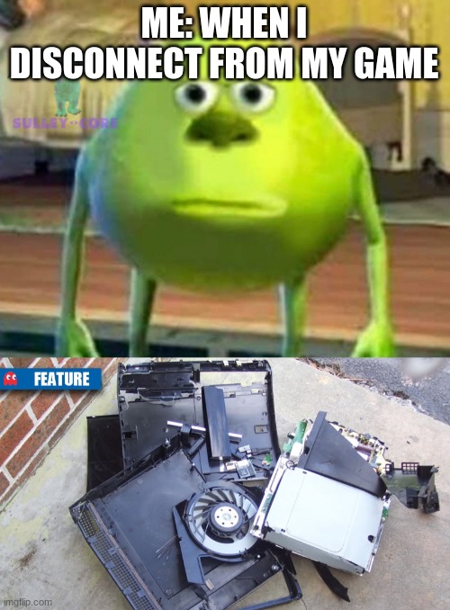 Meme | ME: WHEN I DISCONNECT FROM MY GAME | image tagged in monsters inc | made w/ Imgflip meme maker