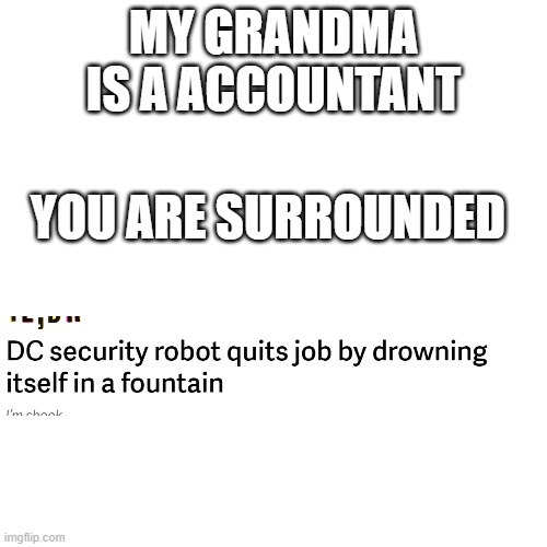 Huh... | MY GRANDMA IS A ACCOUNTANT; YOU ARE SURROUNDED | image tagged in memes | made w/ Imgflip meme maker