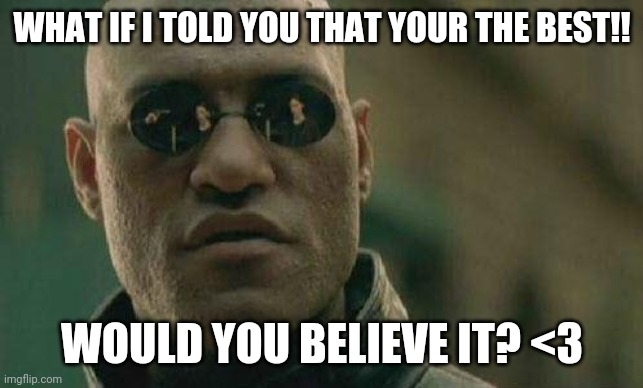 <3 Keep up your enjoyment of memes on Imgflip | WHAT IF I TOLD YOU THAT YOUR THE BEST!! WOULD YOU BELIEVE IT? <3 | image tagged in what if i told you,raycat,wholesome | made w/ Imgflip meme maker