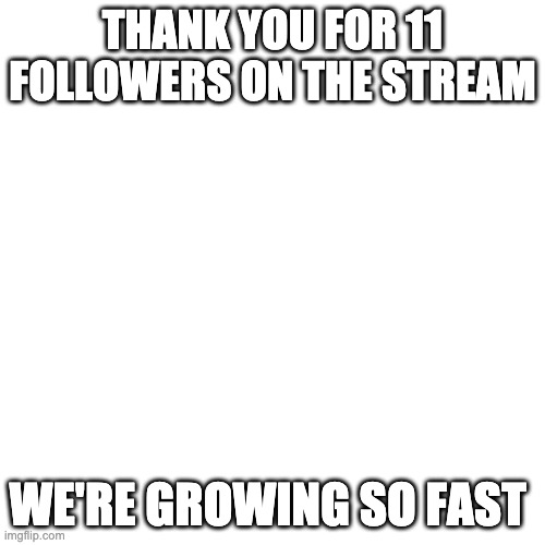 *sarcasm intensifies* | THANK YOU FOR 11 FOLLOWERS ON THE STREAM; WE'RE GROWING SO FAST | image tagged in memes,blank transparent square | made w/ Imgflip meme maker