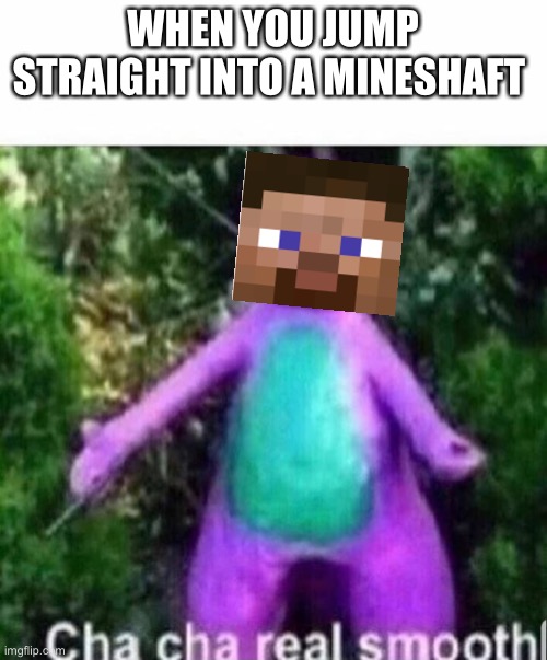 Cha cha real smooth | WHEN YOU JUMP STRAIGHT INTO A MINESHAFT | image tagged in cha cha real smooth | made w/ Imgflip meme maker