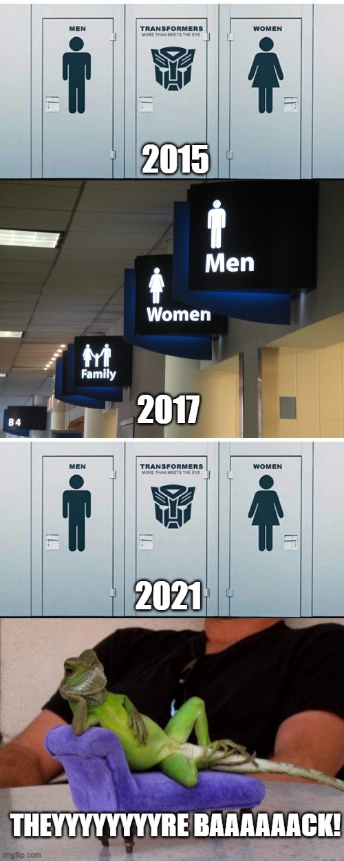 2015; 2017; 2021; THEYYYYYYYYRE BAAAAAACK! | image tagged in memes,sassy iguana | made w/ Imgflip meme maker