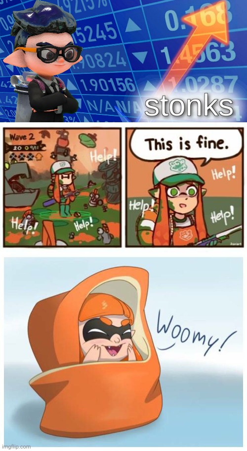 image tagged in inkling stonks,inkling this is fine,cute inkling | made w/ Imgflip meme maker