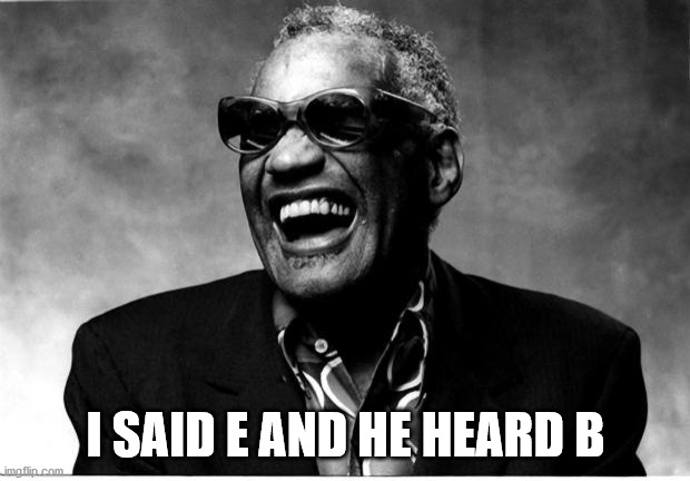 Ray Charles | I SAID E AND HE HEARD B | image tagged in ray charles | made w/ Imgflip meme maker