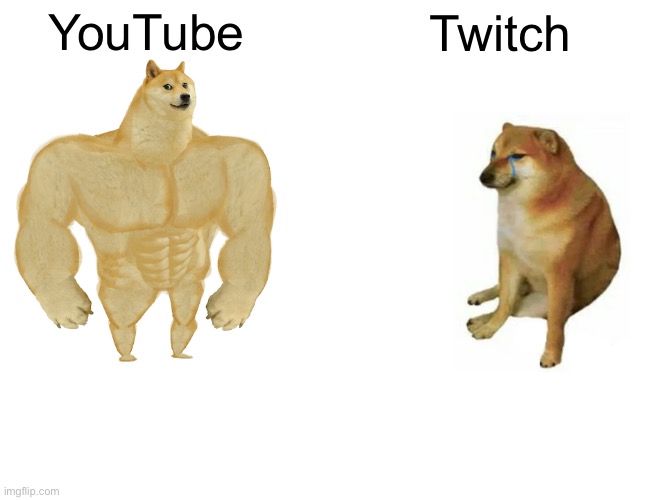 Buff Doge vs. Cheems | YouTube; Twitch | image tagged in memes,buff doge vs cheems | made w/ Imgflip meme maker