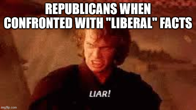 Anakin Liar | REPUBLICANS WHEN CONFRONTED WITH "LIBERAL" FACTS | image tagged in anakin liar | made w/ Imgflip meme maker