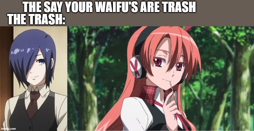THE TRASH:; THE SAY YOUR WAIFU'S ARE TRASH | image tagged in anime meme | made w/ Imgflip meme maker