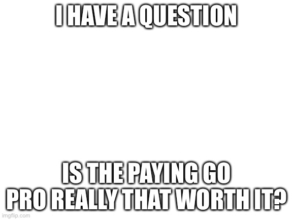 Go Pro | I HAVE A QUESTION; IS THE PAYING GO PRO REALLY THAT WORTH IT? | image tagged in blank white template,survey | made w/ Imgflip meme maker