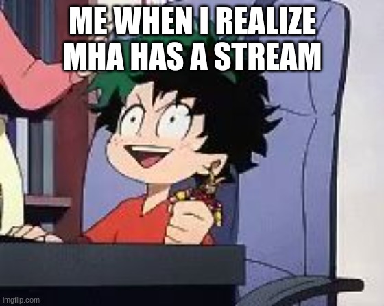 Exited Deku | ME WHEN I REALIZE MHA HAS A STREAM | image tagged in exited deku | made w/ Imgflip meme maker