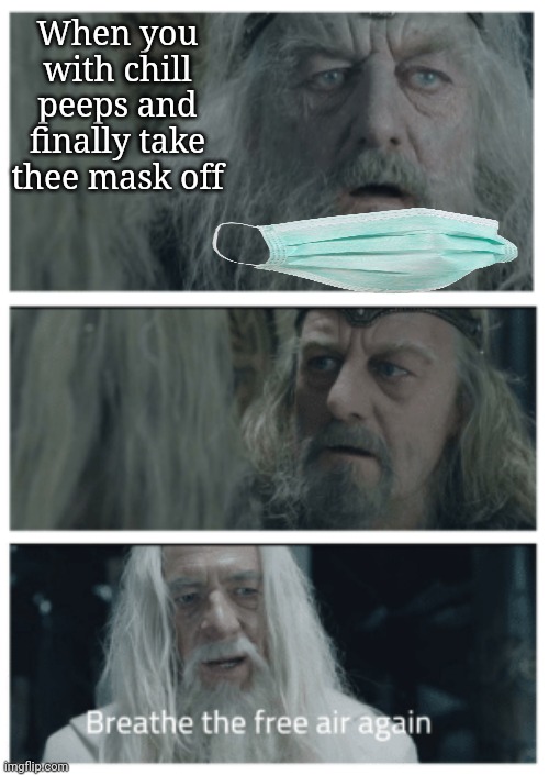 It's suffocating us! | When you with chill peeps and finally take thee mask off | image tagged in lord of the rings,covid,face mask | made w/ Imgflip meme maker