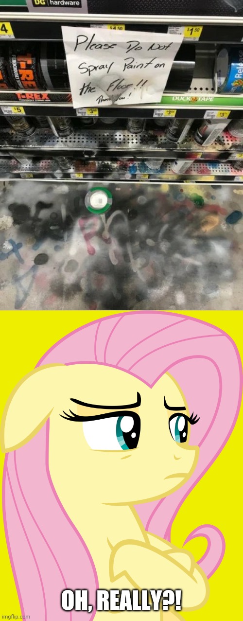 WTF?! | OH, REALLY?! | image tagged in suspicious fluttershy mlp,you had one job,task failed successfully,memes,funny | made w/ Imgflip meme maker