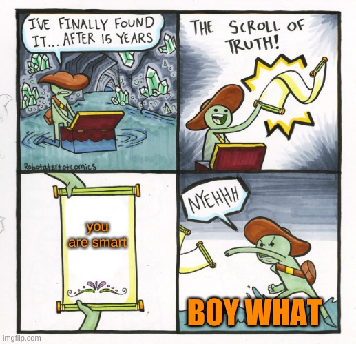 The Scroll Of Truth Meme | you are smart; BOY WHAT | image tagged in memes,the scroll of truth | made w/ Imgflip meme maker