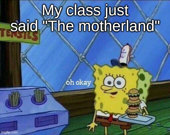 Oh Okay | My class just said "The motherland" | image tagged in oh okay | made w/ Imgflip meme maker