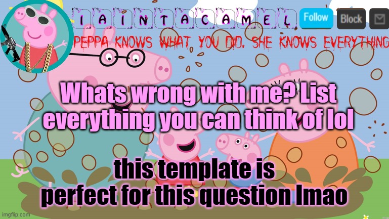 iaintacamel | Whats wrong with me? List everything you can think of lol; this template is perfect for this question lmao | image tagged in iaintacamel | made w/ Imgflip meme maker