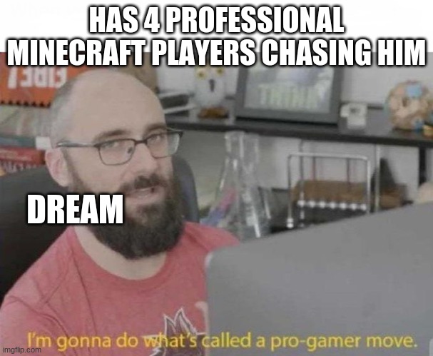 Pro Gamer move | HAS 4 PROFESSIONAL MINECRAFT PLAYERS CHASING HIM; DREAM | image tagged in pro gamer move | made w/ Imgflip meme maker