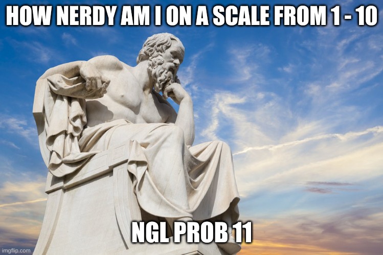 Philosophy | HOW NERDY AM I ON A SCALE FROM 1 - 10; NGL PROB 11 | image tagged in philosophy | made w/ Imgflip meme maker