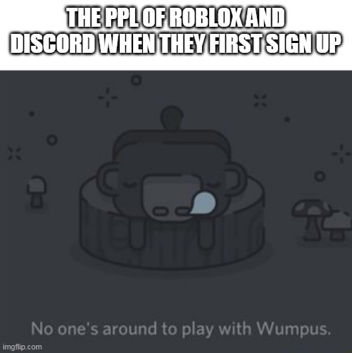 No One's Around To Play With Wumpus | THE PPL OF ROBLOX AND DISCORD WHEN THEY FIRST SIGN UP | image tagged in no one's around to play with wumpus | made w/ Imgflip meme maker