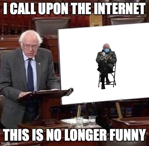 bernie had enough | I CALL UPON THE INTERNET; THIS IS NO LONGER FUNNY | image tagged in bernie sanders poster | made w/ Imgflip meme maker