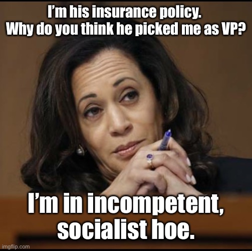 Kamala Harris  | I’m his insurance policy.  Why do you think he picked me as VP? I’m in incompetent, socialist hoe. | image tagged in kamala harris | made w/ Imgflip meme maker