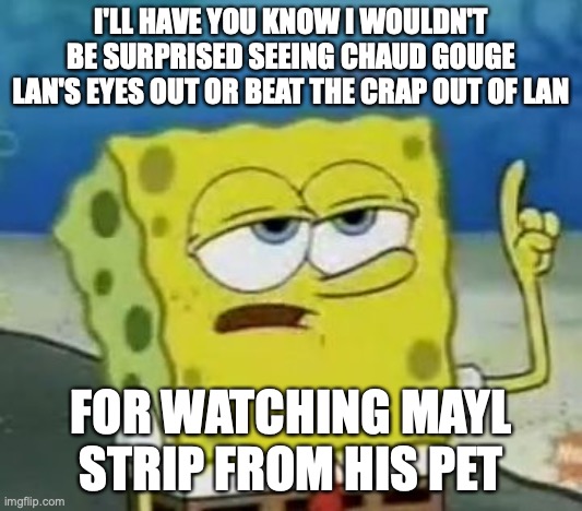 Lan Watching Mayl Strip | I'LL HAVE YOU KNOW I WOULDN'T BE SURPRISED SEEING CHAUD GOUGE LAN'S EYES OUT OR BEAT THE CRAP OUT OF LAN; FOR WATCHING MAYL STRIP FROM HIS PET | image tagged in memes,i'll have you know spongebob,megaman,megaman battle network,lan hikari | made w/ Imgflip meme maker