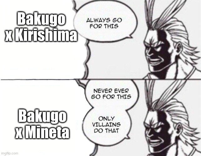 All might | Bakugo x Kirishima; Bakugo x Mineta | image tagged in all might | made w/ Imgflip meme maker