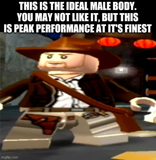 Indiana Jones is lowkey best male body hands down | THIS IS THE IDEAL MALE BODY. YOU MAY NOT LIKE IT, BUT THIS IS PEAK PERFORMANCE AT IT'S FINEST | image tagged in lego,indiana jones | made w/ Imgflip meme maker