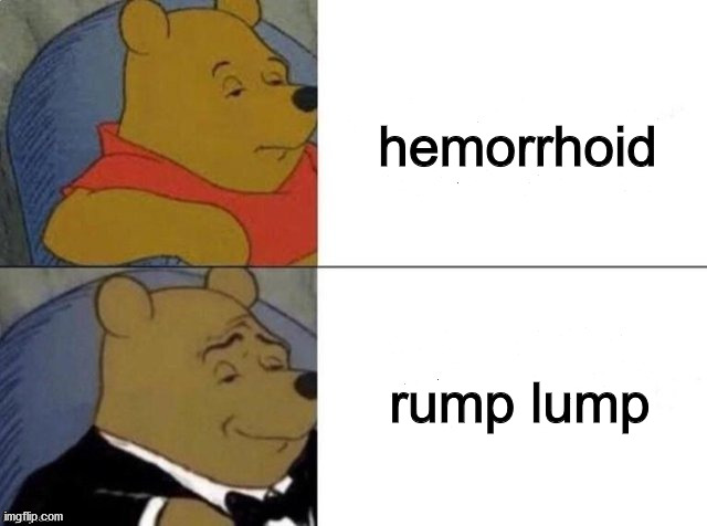 Classy Pooh Bear | hemorrhoid; rump lump | image tagged in classy pooh bear | made w/ Imgflip meme maker