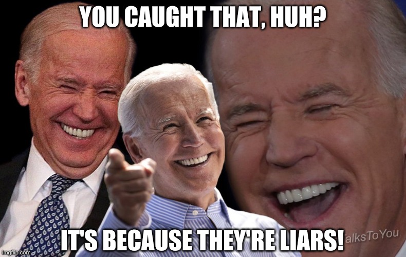 Biden laughing | YOU CAUGHT THAT, HUH? IT'S BECAUSE THEY'RE LIARS! | image tagged in biden laughing | made w/ Imgflip meme maker