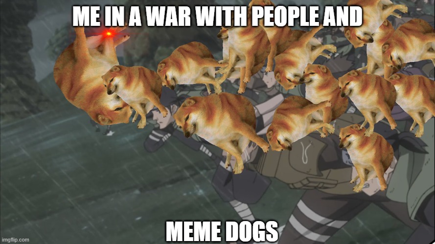 Area 51 rush | ME IN A WAR WITH PEOPLE AND; MEME DOGS | image tagged in area 51 rush | made w/ Imgflip meme maker
