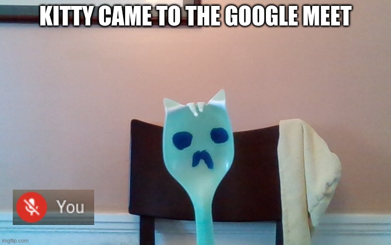 Cat spork? | KITTY CAME TO THE GOOGLE MEET | image tagged in cats | made w/ Imgflip meme maker