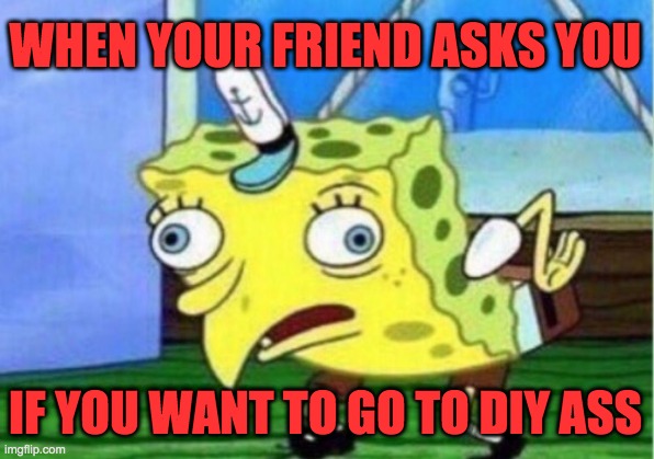 Mocking Spongebob Meme | WHEN YOUR FRIEND ASKS YOU IF YOU WANT TO GO TO DIY ASS | image tagged in memes,mocking spongebob | made w/ Imgflip meme maker