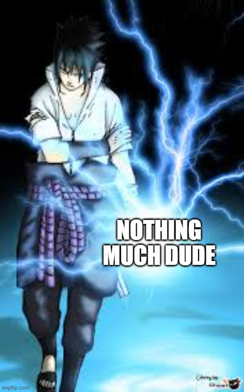 CHIDORIIIIIIIIIIIIII | NOTHING MUCH DUDE | image tagged in chidoriiiiiiiiiiiiii | made w/ Imgflip meme maker