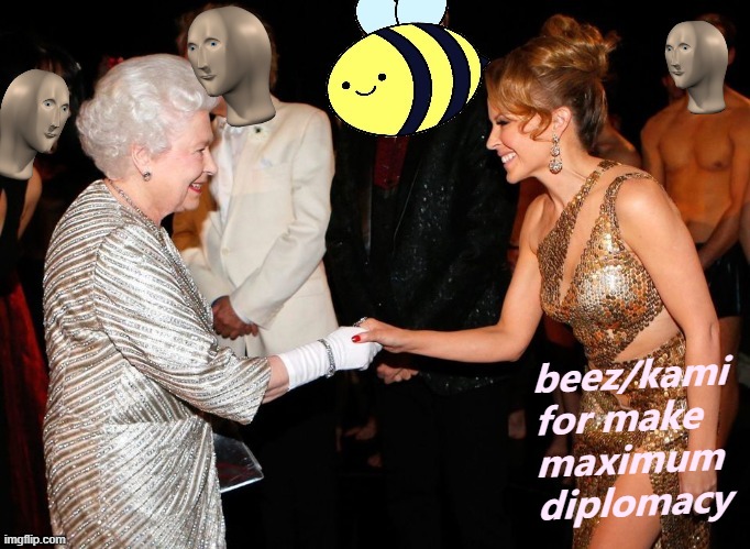 Vote Beez/Kami to improve relations with the Queen of England [ignore shirtless guy in background] | beez/kami for make maximum diplomacy | image tagged in kylie queen beez,presidential race,queen elizabeth,the queen,queen of england,the queen elizabeth ii | made w/ Imgflip meme maker