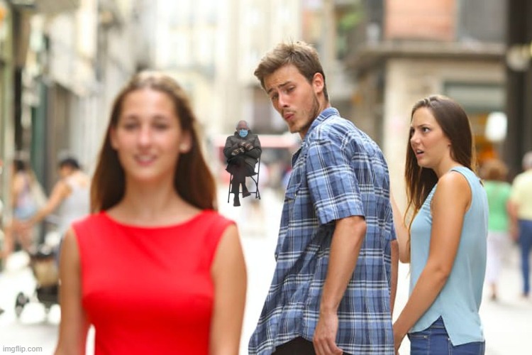 Can you find it? | image tagged in memes,distracted boyfriend,bernie sanders | made w/ Imgflip meme maker