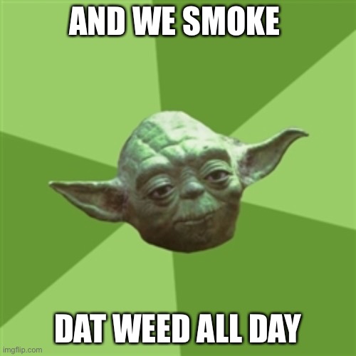 Advice Yoda Meme | AND WE SMOKE DAT WEED ALL DAY | image tagged in memes,advice yoda | made w/ Imgflip meme maker