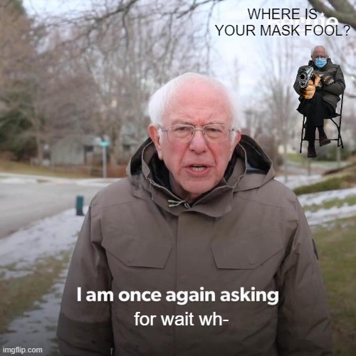 Bernie I Am Once Again Asking For Your Support | WHERE IS YOUR MASK FOOL? for wait wh- | image tagged in memes,bernie i am once again asking for your support | made w/ Imgflip meme maker