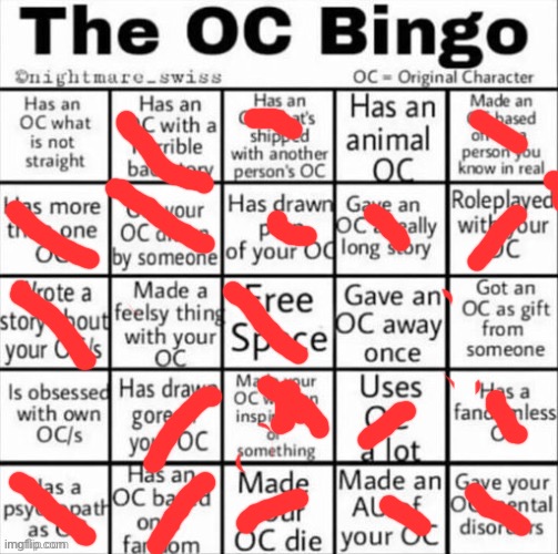 bingo | image tagged in the oc bingo | made w/ Imgflip meme maker