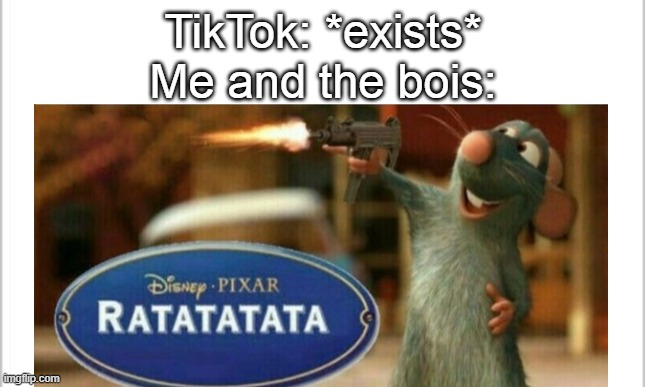 ratatatata | TikTok: *exists*
Me and the bois: | image tagged in funny memes | made w/ Imgflip meme maker