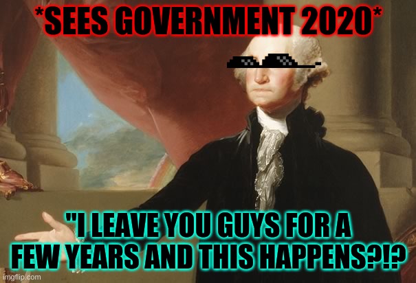 George | *SEES GOVERNMENT 2020*; "I LEAVE YOU GUYS FOR A FEW YEARS AND THIS HAPPENS?!? | image tagged in george | made w/ Imgflip meme maker