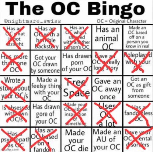 The OC bingo | image tagged in the oc bingo,oc | made w/ Imgflip meme maker