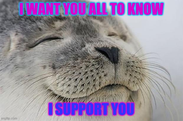I'm bisexual :) | I WANT YOU ALL TO KNOW; I SUPPORT YOU | image tagged in memes,satisfied seal,lgbtq,bisexual | made w/ Imgflip meme maker