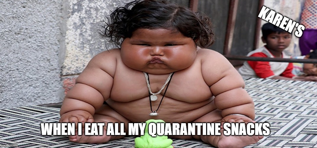 fatty | KAREN'S; WHEN I EAT ALL MY QUARANTINE SNACKS | image tagged in my quarantine snacks are gone,memes,funny | made w/ Imgflip meme maker