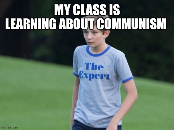 The Expert | MY CLASS IS LEARNING ABOUT COMMUNISM | image tagged in the expert | made w/ Imgflip meme maker