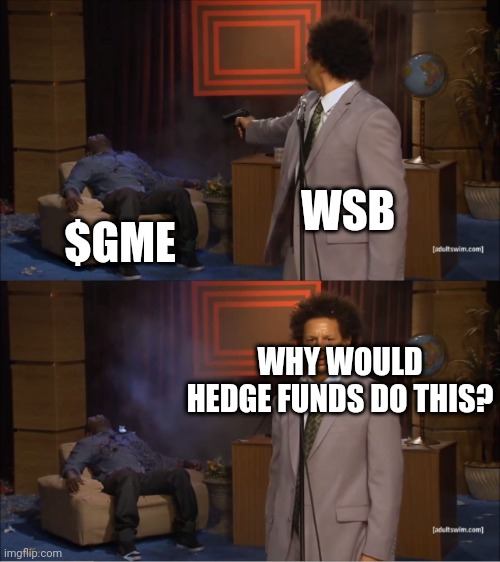 Who Killed Hannibal Meme | WSB; $GME; WHY WOULD HEDGE FUNDS DO THIS? | image tagged in memes,who killed hannibal | made w/ Imgflip meme maker