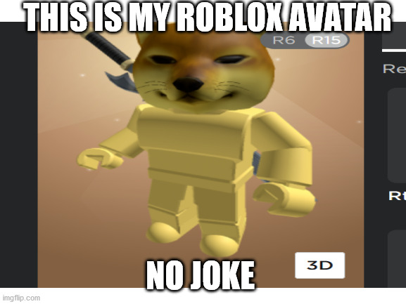 NO JOKE | THIS IS MY ROBLOX AVATAR; NO JOKE | image tagged in cheems,roblox meme | made w/ Imgflip meme maker