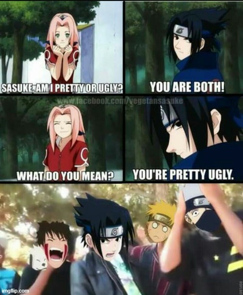 savage level: sasuke | image tagged in sasuke roasts sakura,naruto,memes,funny | made w/ Imgflip meme maker