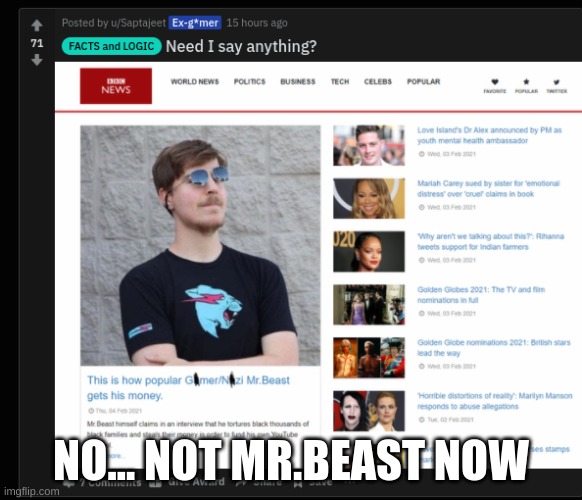 not mr beast | NO... NOT MR.BEAST NOW | image tagged in memes,mr beast,bvg | made w/ Imgflip meme maker