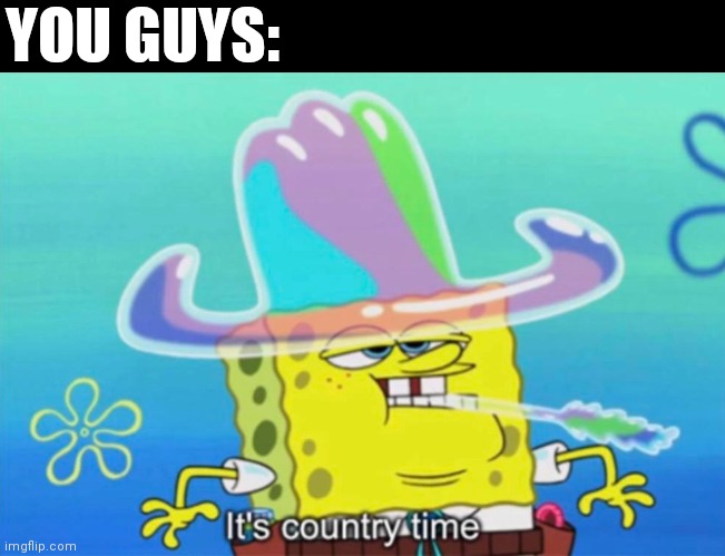 It's country time | YOU GUYS: | image tagged in it's country time | made w/ Imgflip meme maker